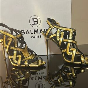 Balmain Gold and Black Geometric Heels—for the girl who likes being center stage